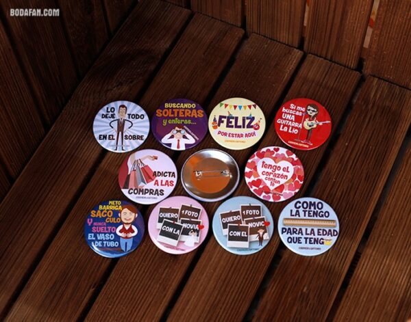 Chapas divertidas para bodas pack de 20 "vivan los novios" - Imagen 10
